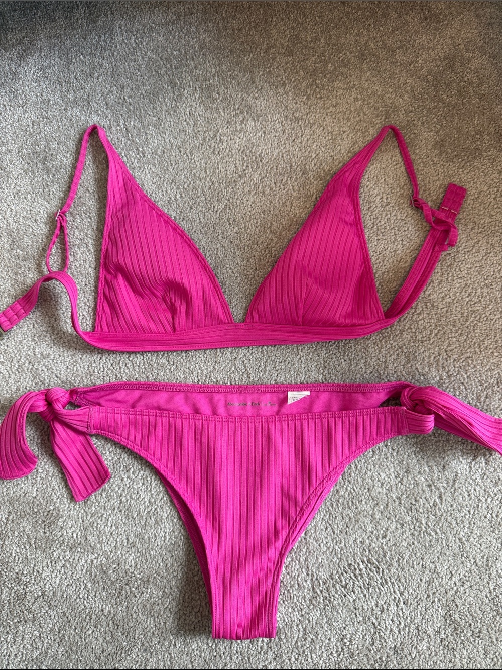 Abercrombie & Fitch Ribbed Hot Pink Triangle Bikini
